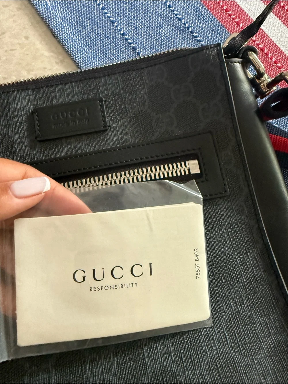 Gucci Black GG Monogram Messenger Bag with Leather Trim